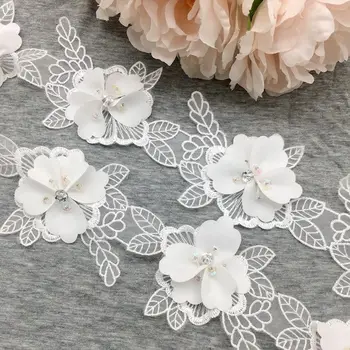 1 Jarda 3D de Lantejoulas Flor Deixa de pedra de Strass de Cristal Guarnição do Laço de Fita de Tecido Applique de Costura, Artesanato Vestido de Casamento de DIY Cabeça