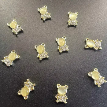 10pcs de Vidro da Cara de Urso Nail Art Charme Luz 3D de Luxo Liga Dimonds Decoração de Unhas Jóias Vividamente Animal Prego Acessórios