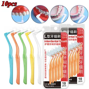 10PCS em Forma de L de Adultos Escova Interdental Limpar Entre os Dentes, usar Fio dental escova de dentes Oral Ferramenta de Cuidados Dentários em Ortodontia 0.6/0.7/1.0/1.2 mm
