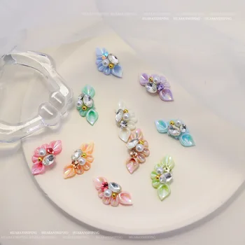 10Pcs Resina Prego Marinheiro Manicure Peças 3D Pétalas da Arte do Prego Encantos Especiais em forma de Broca de Unhas de Strass Incrustado de Diamantes