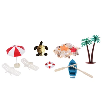 10Pcs/Set Miniatura de Cadeira de Praia, Guarda-chuva Barco Shell de Kits para Casa de bonecas Cenas da Vida Acessório de Decoração