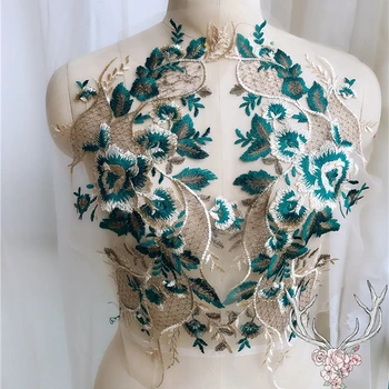 1pcs Flores em 3D Apliques de Renda Verde Noite Vestido de Noiva Acessórios Peito Decoração Floral Patch Traje XLZ9435