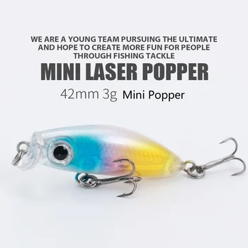 1pcs Popper Isca de Pesca 4.2cm2.8g Mini Laser Popper Lento Declínio Rígido Isca Wobbler Gabarito Isca Com Dois Agudos Gancho de Pesca