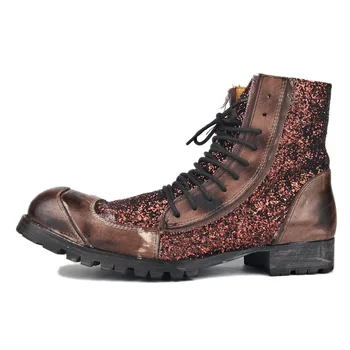 2019 Novo Designer de Sapatos de Salto Baixo de Inicialização Para os Homens, feitos à mão em Couro Genuíno Marca de Moda Botas Homem de couro de Couro Básica Sapatos, EU47