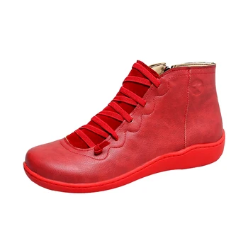 2021 de Inverno Novos Sapatos femininos Tamanho Grande, do Lado do Zíper no Tornozelo Botas para Mulheres, Confortável e de Alta cobertura Lace-up Shoes