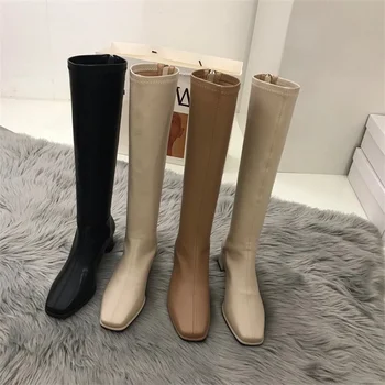 2021 Outono e Inverno Nova Ins Estilo de Alta Calcanhar Botas de Cavaleiro Alta do Tubo Comprimento do Joelho Botas coreano Casual Sapatos femininos