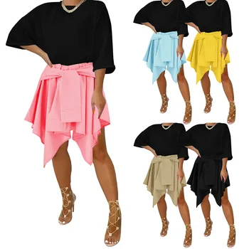 2022 Casual Mulheres De Saia Vestido De Cor Sólida Plissado Curativo Mini Vestido De Alta Streetwear Roupas De Verão Para As Mulheres, Vestidos