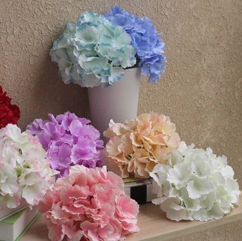 20Pcs/Saco de Flor Artificial Multicolor Grande Hortênsia Cabeças de Flores Falsas Flores de Flores feitas à mão na Parede Carro de Casamento Decoração