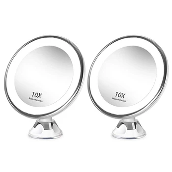 2X de Maquiagem, Espelho de maquiagem Portátil Com Luz LED ventosa 360Degree Rotação da Composição de Vidro ambiente de Trabalho de Casa de Banho de Viagens