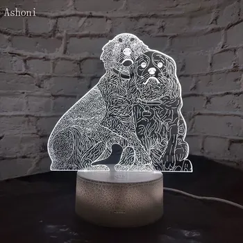 3D Cão Bulldog7 Mudança de Cor da Lâmpada LED 3D da Ilusão a Luz da Noite Acrílico Colorido USB de Mesa Candeeiro de Secretária Casa Decora para Presente de Criança