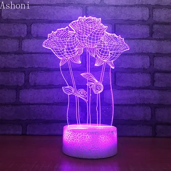 3D Rose Forma de Lâmpada da Tabela do DIODO emissor de Toque de 7 Mudança de Cor da Luz da Noite do Partido Decorativas de Decoração de Casa de Crianças de Natal Dia dos Namorados Presente