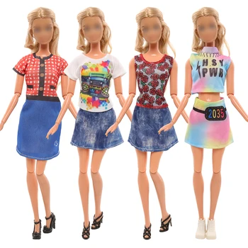 4 Pcs da Moda Vestir Roupa Casual Wear Camisa Festa Saia de Roupas Modernas Para 30 cm Boneca Acessórios DIY Casa de bonecas Brinquedos