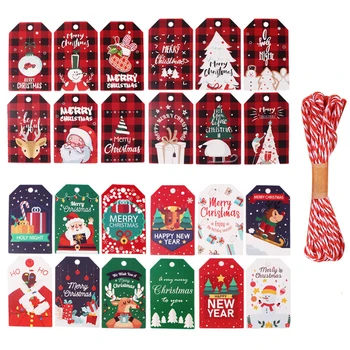 48Pcs de Natal de Papel Kraft Marca Presente Quebra automática de Etiquetas de Natal Etiquetas Festa de Cartões de Decoração DIY Papai Noel Deseja Cartão de Suprimentos