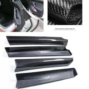 4pcs de Carro da Porta Interior do Painel de Guarnição Tampa da Tesla Model 3 2016-2020 Real de Luxo em Fibra de Carbono Tira de Lidar com a Placa Quadro de Adesivos