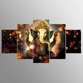 5 Peças Ganesh tromba de Elefante Deus Para a Sala de estar Moderna HD Impresso Paisagem Imagem, Arte de Parede, Decoração Presente