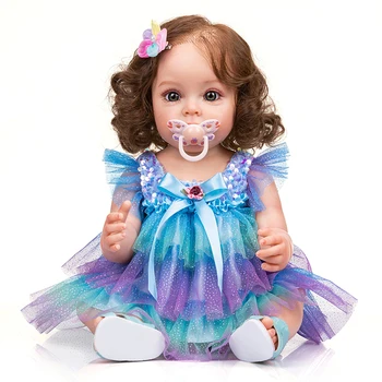 55cm de Silicone Renascer Criança Menina Enraizada Cabelo Impermeável Brinquedo para Meninas de Presente de Natal
