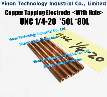(5PC/Lote) UNC 1/4-20*50L*80Lmm de Cobre Tocando Eletrodo com buraco .Tocar o eletrodo de cobre de 1/4-20 UNC orbital ¼ 