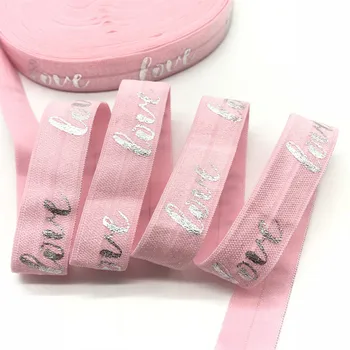5Y 16mm Prata Amor de Impressão cor-de-Rosa Dobre o Elástico Hairbands para acessórios de costura do Cabelo de DIY Laços e Acessórios para o Cabelo
