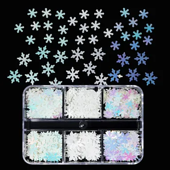 6 Grelhas Branco floco de Neve de Unhas de Glitter, Lantejoulas Holográficas em 3D floco de Neve Fatia de Inverno de Natal, Nail Art Manicure Decorações