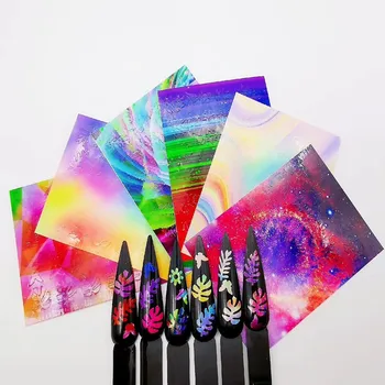 6colors/set Fogo de Chama Laser Neon Colorido Folha de Desenhos Manicure Holográfico 3D DIY do artigo Etiqueta da Arte do Prego Decalque Acessórios