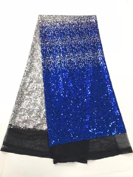 Alta Qualidade De Azul Africana Laço De Tecido De Lantejoulas Francesa, Tule Tecido Do Laço 2021 Mais Recente Chegada Da Venda Quente 5 Metros Para Vestido J1772