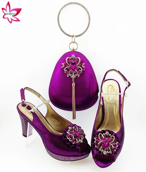 Alta Qualidade italiana Senhoras Correspondência de Sapato e Bolsa de Material com PuShoes e Sacos de Conjunto de Mulheres do Partido Sapato e Bolsa em Roxo