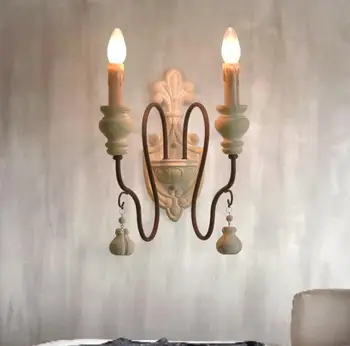 American Rural retro dupla cabeça de lâmpada de parede da sala de estar idílico criatividade Mediterrâneo ferro do corredor do quarto lâmpada de cabeceira