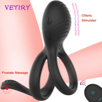 Anel peniano vibrador Massagem de Próstata retardar a Ejaculação Galo Anel de Controle Remoto Brinquedos Sexuais para os Homens Par Estimulação do Clitóris