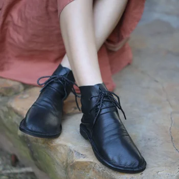 Ankle Boots Mulheres De Couro Outono De Sapatos Para As Mulheres De Salto Baixo Artesanais De Couro Genuíno Macio Mulheres Retro Sapatos De Passeio Para Venda 2022
