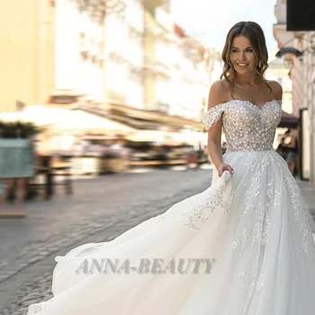 Anna Beleza De Praia Querida Vestido De Noiva Fora Do Ombro Apliques De Tule Vestido De Noiva Feito