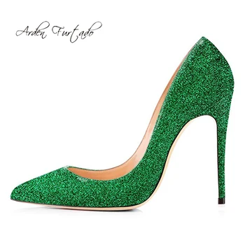 Arden Furtado 2021 primavera, outono sexy de lantejoulas estiletes festa de sapatos de senhoras deslizamento no dedo apontado ouro verde roxo grande tamanho 45