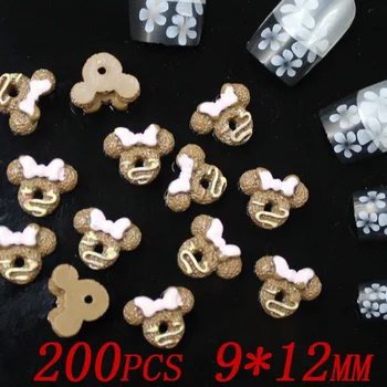 atacado 200pcs 12x9mm cor de café Mickey cookies resina Flatback applique para a arte do prego 3d nail jóias