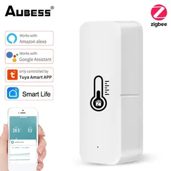 Aubess Tuya ZigBee Smart Home Sensor De Temperatura E Umidade Termômetro Interior Funciona Com O Google Assistente E Tuya Zigbee Hub