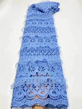 Azul-africana do cabo de laço leite de seda tecido do laço 2021 bordado de alta qualidade com 3D nigeriano de malha de tecido de renda para o partido LDP21107