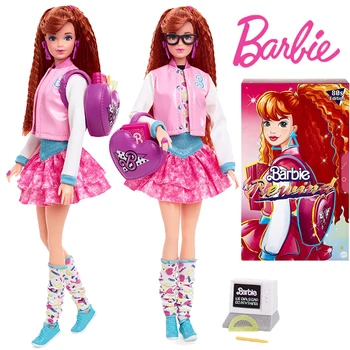 Barbie HBY13 Jogar um conto de fadas boneca Retrocesso DE 80 Edição Boneca Schoolin Redor com Frisado de Cabelo Vermelho Boneca de Brinquedo para os Colecionadores de Presente
