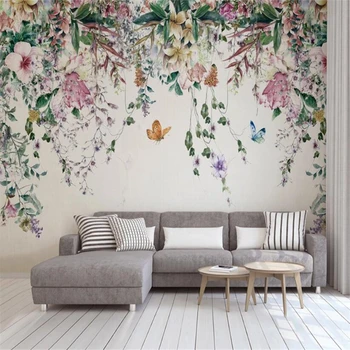 beibehang personalizado Grandes 3D papel de parede mural videira flores PLANO de fundo pastoral borboleta papéis de parede para sala de estar em 3D de decoração de casa