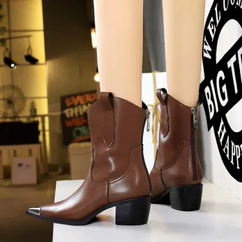 BIGTREE Sapatos Vintage Mulheres de Outono, o Salto Alto Grosso Calcanhar de Metal de Ferro Pontiagudo Cabeça das Mulheres Botas de Cavaleiro Botas Sapatos para as Mulheres 2023