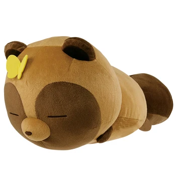 Bonito Tanuki Kitsune Guaxinim Cachorro Com a Borboleta Deitado Dormindo Grande de Pelúcia de Pelúcia, bichos de Pelúcia Almofadas Boneca Brinquedo de Crianças Presentes 56cm