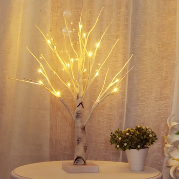 Branco Árvore De Natal Luzes Da Noite Mini Árvore De Vidoeiro Luzes Led Luzes De Natal De Mesa, Decoração Navidad Operado Por Bateria