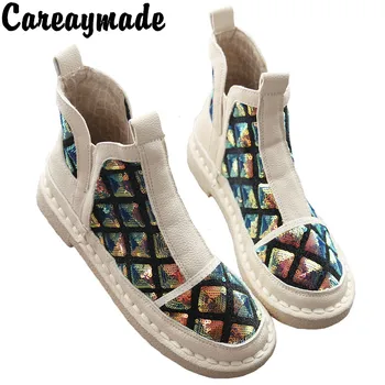 Careaymade-Literatura, arte, moda botas de lantejoulas sapatos femininos faculdade de vento macio, sola confortável e casual floresta botas curtas