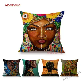 Colorido, Moda, Mulher Africana Em Quadrinhos Da Pintura A Óleo Da Art Sofá Decorativo Capa De Almofada África Negra A Arte De Menina De Fantasia Fronha