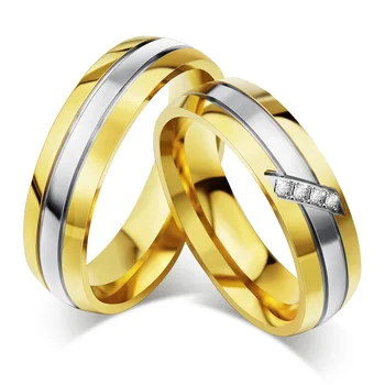 Cor de ouro Amantes Anel Para Mulheres / Homens de Casamento Noivado, Anéis de Aço Inoxidável 316l