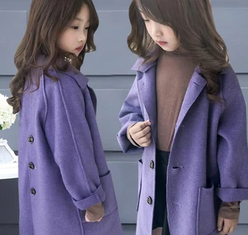 Crianças de lã casaco de meninas longo casaco