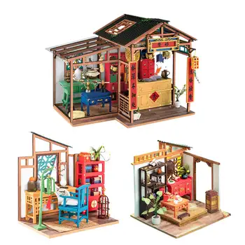 Criativo de Quarto de Casa de bonecas Kit de DIODO emissor de Luz Chinês Antigo de Madeira Tradicional, Estilo Vintage Casa de Artesanato 3D Puzzles para Crianças, Adultos