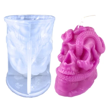 Crânio de Resina Molde de Silicone,em 3D do Crânio Vela Moldes para Vela Fazendo,Crânio Epóxi Molde de Fundição para a Festa de Halloween Decoração 124A