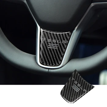 De Fibra De Carbono, Volante Guarnição Decorativa Patch Adesivos De Carros Da Tesla Model 3 Estilo Acessórios De Decoração