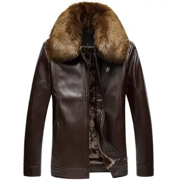 De inverno, o veludo removível gola de pêlo médio-longo casaco de cabedal dos homens jaqueta de couro mens casacos engrossar chaqueta cuero hombre