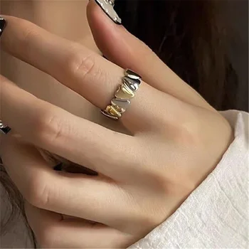 Design criativo Geométrica em Forma de Coração em Dois Tons de Metal do Anel Ajustável Abrir o Anel de Dedo para as Mulheres Punk Moda Jóias