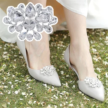 Destacável Strass Clips de Sapato de Noiva Bombas de Decoração DIY Artesanato Acessórios Mulheres Banquete Sapato Enfeite de 2 Pcs