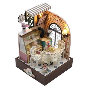 DIY Casa de bonecas casa de campo em Miniatura, a Construção de modelos de Quebra-cabeça de Madeira feitos à mão Casa de Boneca Pequena Artesanal Diy Conjunto com Tampa